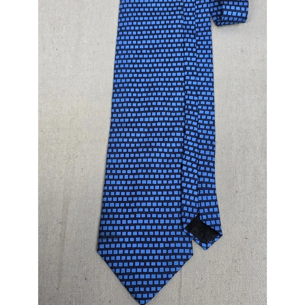 Daniel Craig Italian Silk Tie Mens Blue Geometric‎ Square Pattern Necktie